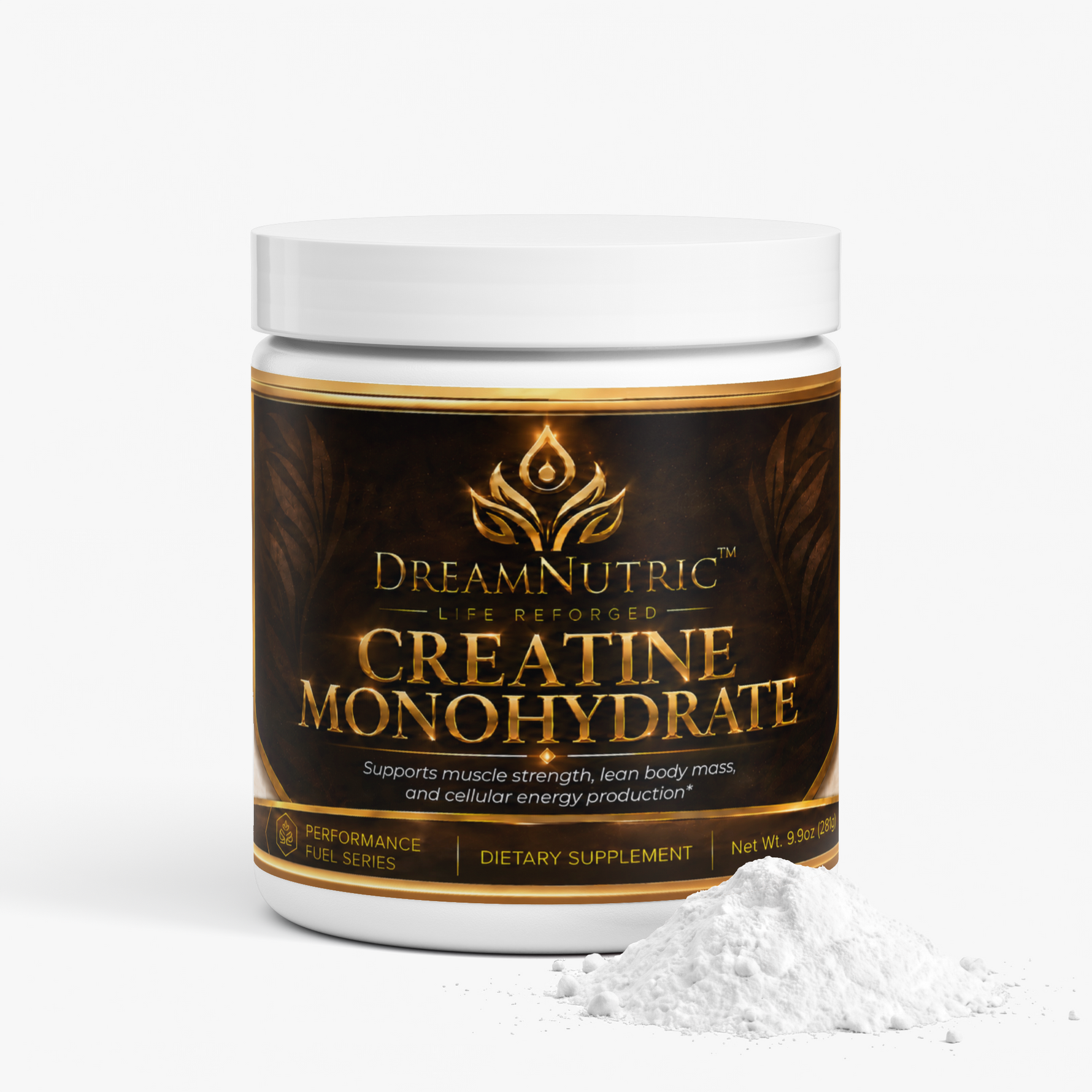 DreamNutric Creatine Monohydrate jar with unflavored powder