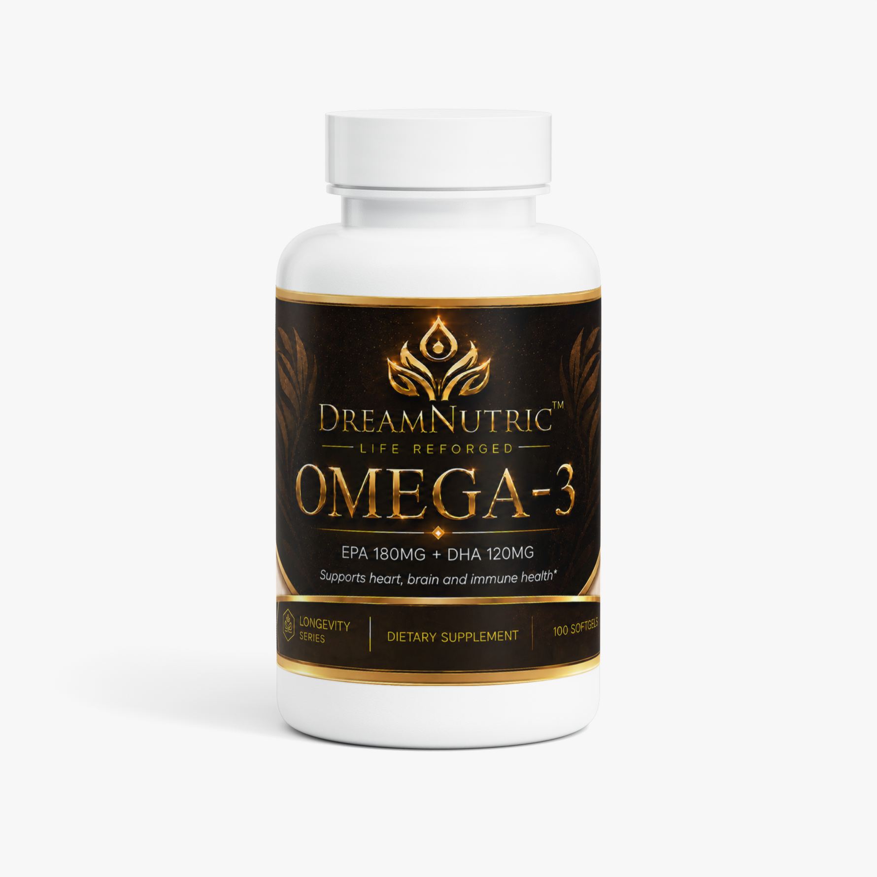 DreamNutric Omega-3 fish oil, 100 softgels, front label