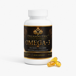 DreamNutric Omega-3 bottle with golden softgels