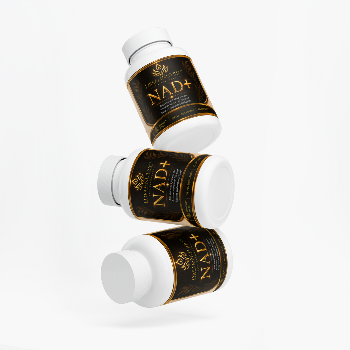 DreamNutric NAD+ bottles, tilted view