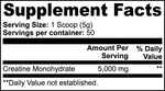 Creatine Monohydrate Supplement Facts panel, 5,000 mg per scoop