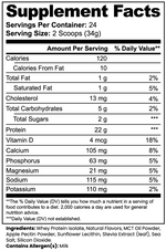 Whey Protein Isolate Supplement Facts panel, 22 g protein per serving